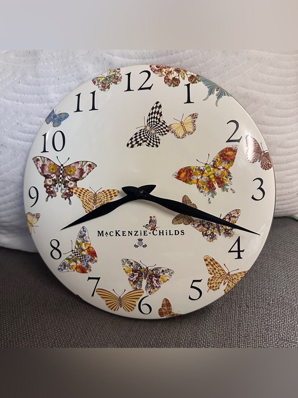 MacKenzie-Childs White Butterfly Garden Wall Clock with Multicolor Accents